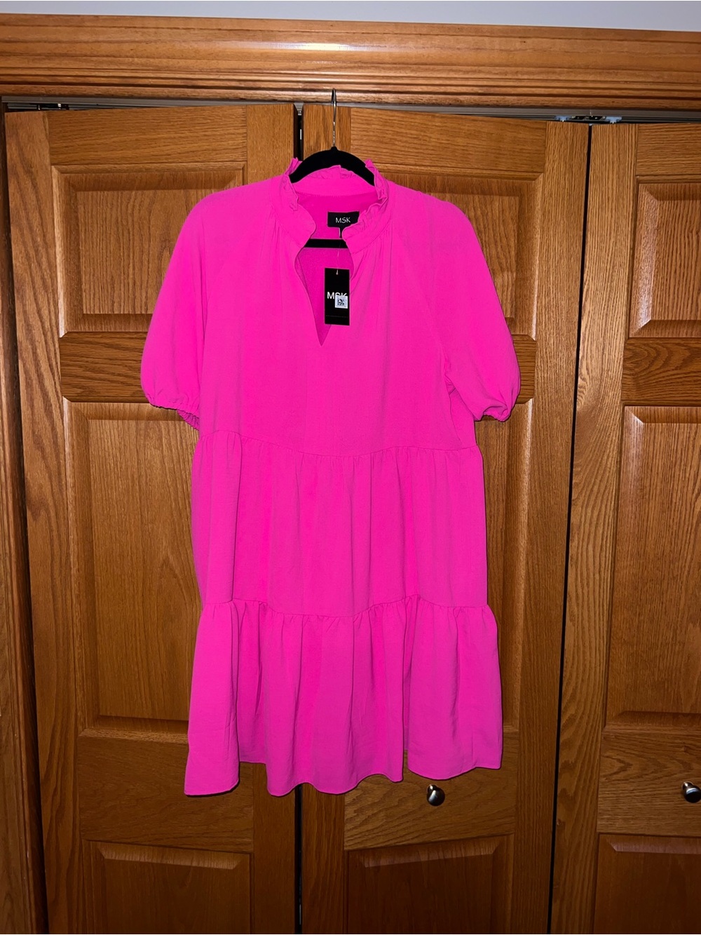 MSK Hot Pink Ruffle-Neck Blouse
